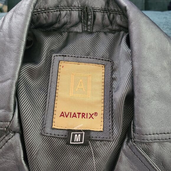 Aviatrix Women 100%  Leather Jacket Biker Rock Fitted silver gunmetal zipper M - Picture 9 of 11